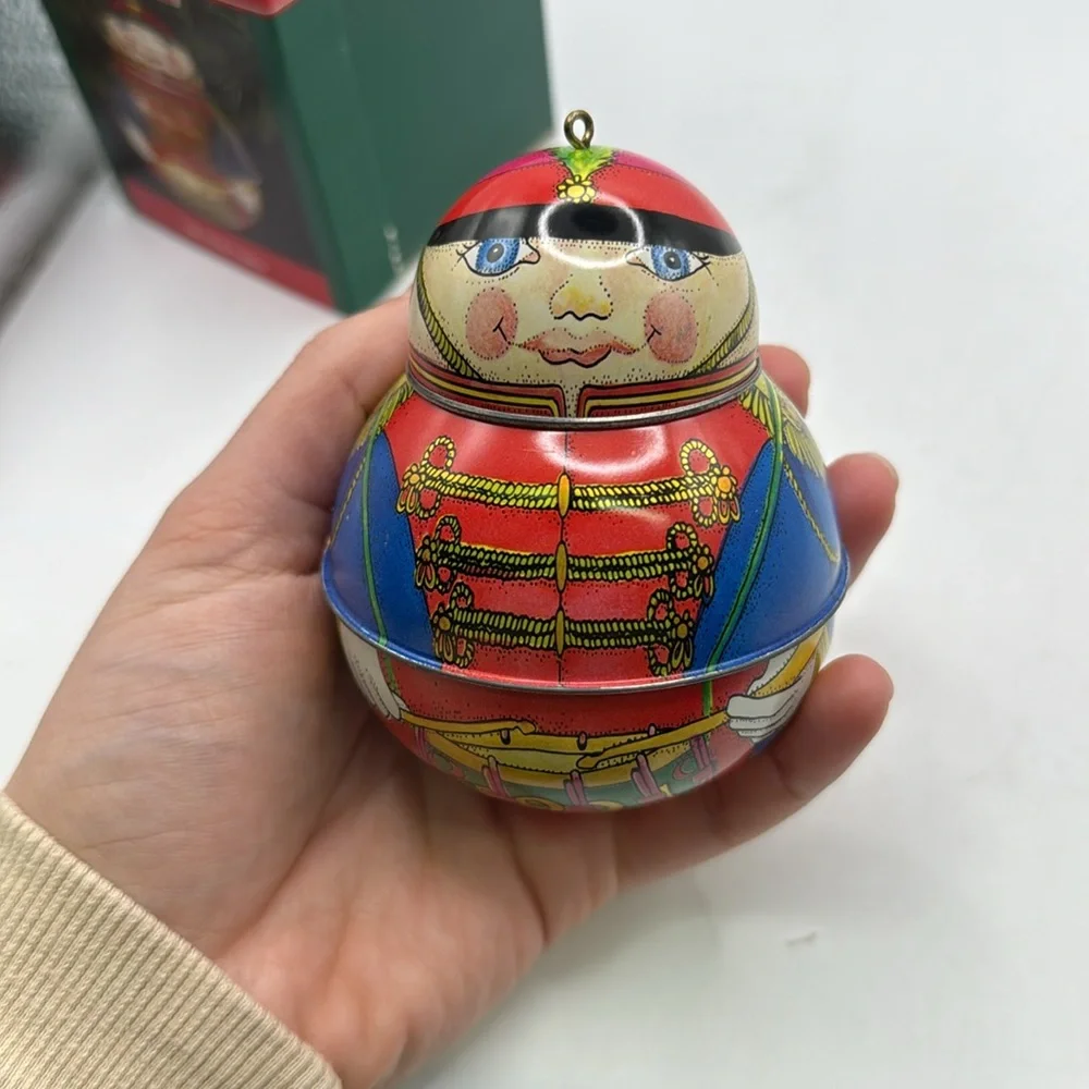 Vintage Hallmark Jolly Wolly Soldier Keepsake Christmas Ornament Tin Container